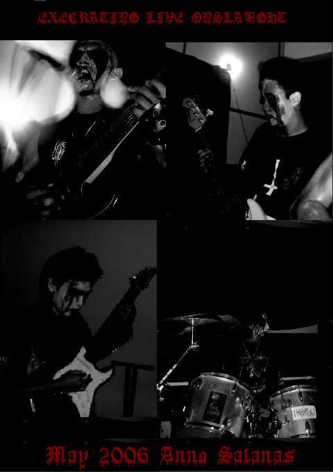 INFERNAL EXECRATOR LIVE
members lef to right LORD ASHIR:*666 strings, Lord of Slaughter and evil chanting+...,DRAKON 4 string assaulter of christian horde, AFREET: *6 strings desecrator of virgin mary,BELIAL:* Nuclear HateHammers