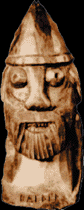 Modern Norwegian wood carving of Baldr's face