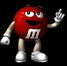 Mr. Red M&M says "Angel likes to talk to people. She would love to talk to you sometime."