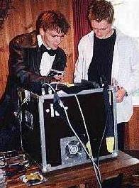 Jeppe working on the sound system in... a tux? 