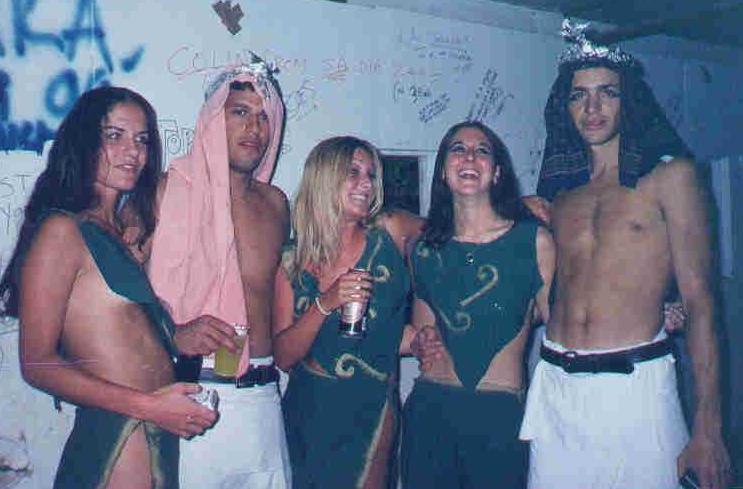 Maria and Caran from SA, Felipe from Colombia, Danish Katrine, and Matias from Argentina during a costume party