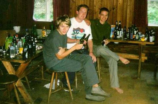 Olle and Jonas from Sweden and Micki from Germany... if you can count all the bottles in this picture, you win a kewpie doll