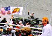 Kevin waves to the crowd during driver intros.