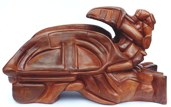 L'angelo che vol� oltre il muro - terracotta patinata, cm.24x40x16, A. 2001