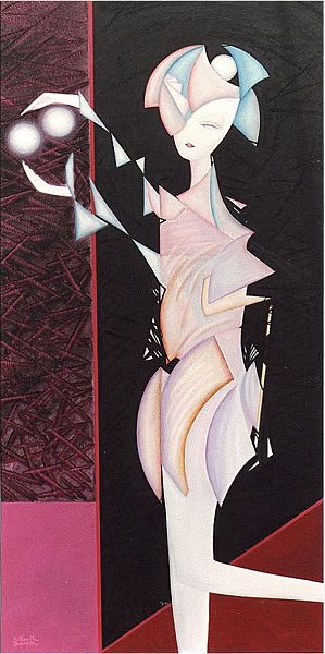 Un attimo e la cattur� - olio su masonite, cm.100x50, A.2001