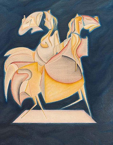 Cavalli - olio su masonite, cm.100x80, A. 2000