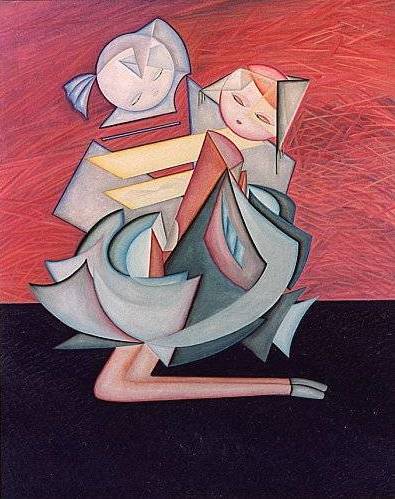 Dialoghi - olio su masonite, cm.100x80, A.1999