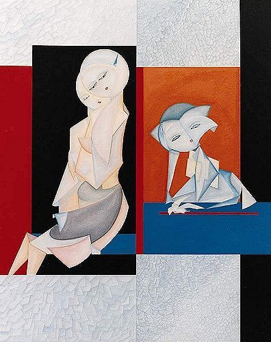 Guardando fuori - olio su masonite, cm.100x80,  A. 2000
