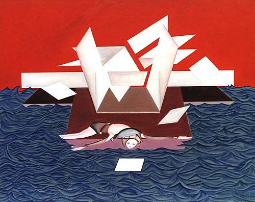 La ricerca - olio su masonite, cm.100x80,  A.1999