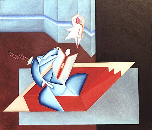 Musicalit� nascente - olio su masonite, cm.60x70,  A.1999