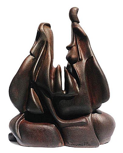 Io e la mia ombra - terracotta con patina bronzea, cm.25x20x9, A. 2000