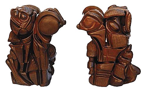 La donna che rub� il sole insieme al suo cavallo - terracotta con patina bronzea, cm.34x26x16, A. 2000