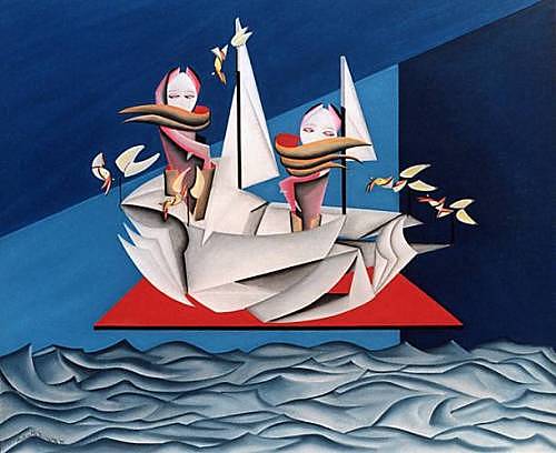 In viaggio - olio su masonite, cm.60x70,  A.1999