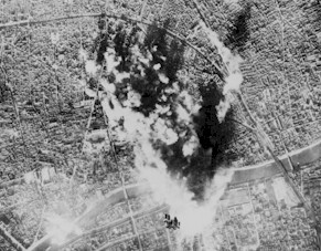Bombs blasting and more on the way (center, bottom)