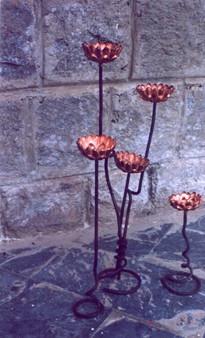 cande holders. Hand made rod iron and copper