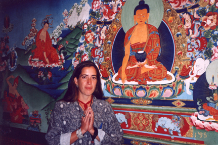 me in Norbulingka next to Locho's beautiful Thangka