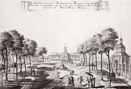 De haven van Batavia in 1750