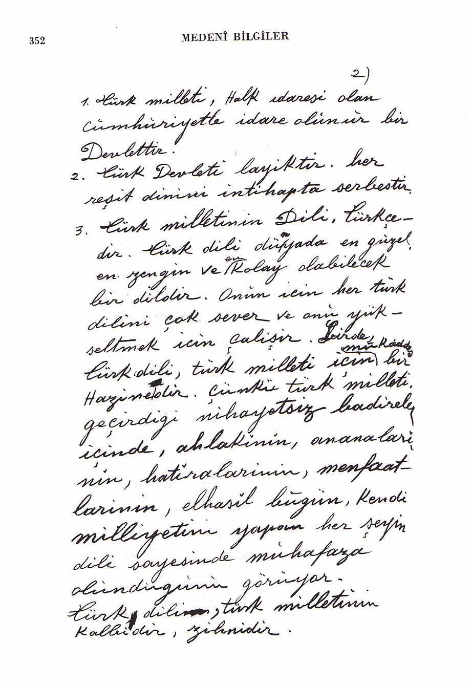 Atat�rk'�n kendi elyaz�s�ndan notlar - Medeni Bilgiler Sf 352