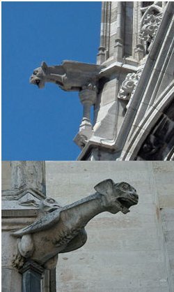 The Gargoyle often make his perch \ On a cathedral or a church  \ Where, mid eclesiastic style  \ He smiles an early Gothic smile. -Oliver Herford