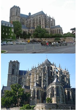 Three stories flying buttresses in Le Mans cathedral.