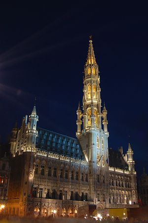 Hotel de ville Bruxelles - Brussel City Hall (1402-1420) with a Gothic spire.