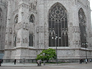 A giant Gothic window in Duomo di  Milano.
