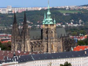 Overview of Prague cathedral (St. Vitus Cathedral) built between 1344-1929.