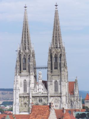 Regensburger Dom - late Gothic architecture with twin Flamboyant spires.