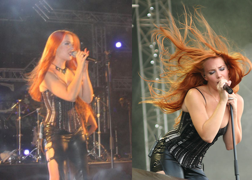 Simone Simons sings at a concert of Epica.