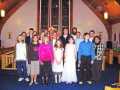 Front L-R: Jamie Pevie, Donnika Wadman, Chelsea Goobie, Morgan Gavin, Jody Hollett, Murray Smith; Row 2: William Paul, Taylor Bolt, Nathan Ploughman, Tyrell Drover, Danny Branton, Andrew Smith, Mrs. Helen Hoskins; Row 3: Mrs. Margaret Fagan, Rev'd Rowena Wareham, Mr. Calvin Lockyer, Bishop Cyrus Pitman, Rev'd Lloyd Collett, Rev'd Fagan, Nov. 27, 2005