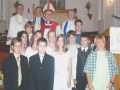 Front L-R: Adam Vey, Zachary Peddle, Kassandra Peddle, Matthew Peddle, Joseph Smith; Row 2: Rebecca Spurrell, Raylene Langor, Brandon Vey: Row 3: Rev'd Nelson Chatman, Morgan Lambert, Mr. Albert Drover, Bishop Cyrus Pitman, Rev'd Myrna Vey, Kenny Warren  Sept. 18, 2005