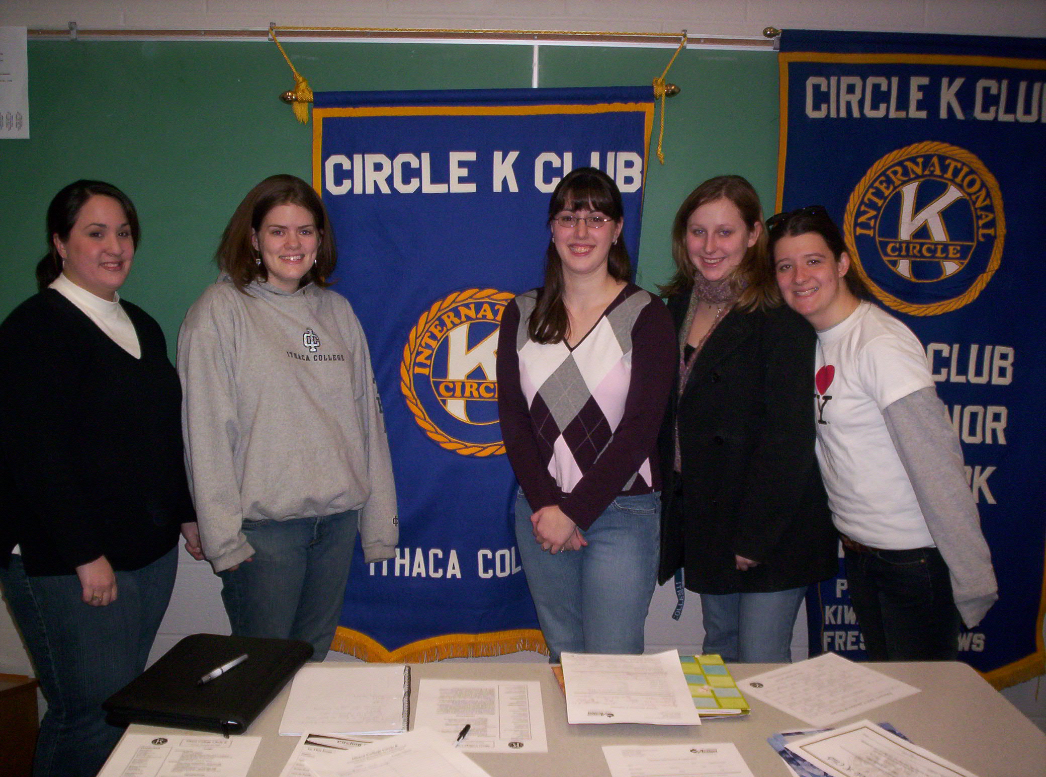 The 2004-2005 IC Circle K officers - Vice President Gen, Editor Jess, President Dana, Secretary Becca, and Treasurer Elisa.