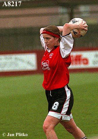 Emma Davies takes a throw in for Ilkeston