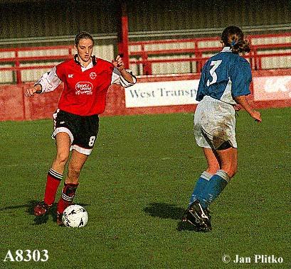 Ilkeston defender Sarah Wolliscroft brings the ball forward!