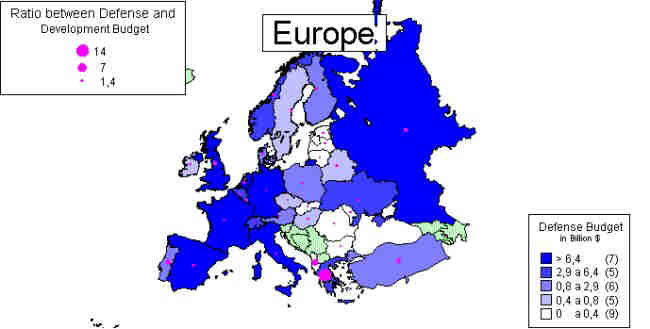 Map about the ratio between Defense and Development Budjet in the European Nations