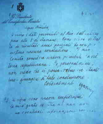 Letter of De Gasperi to Falcone Lucifero