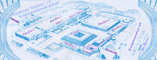 Mapa esquema de Expocentr sacada de billete de entrada
