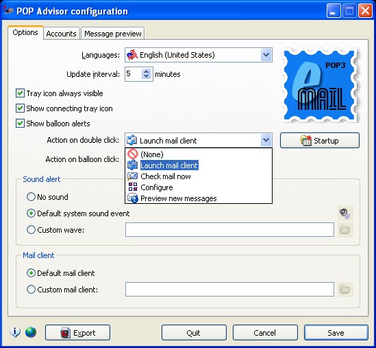  POP Advisor configuration screenshot 