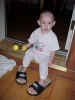August 6, 2002: wearing mommy's slippers