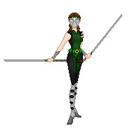 Talis with her swords and mask.