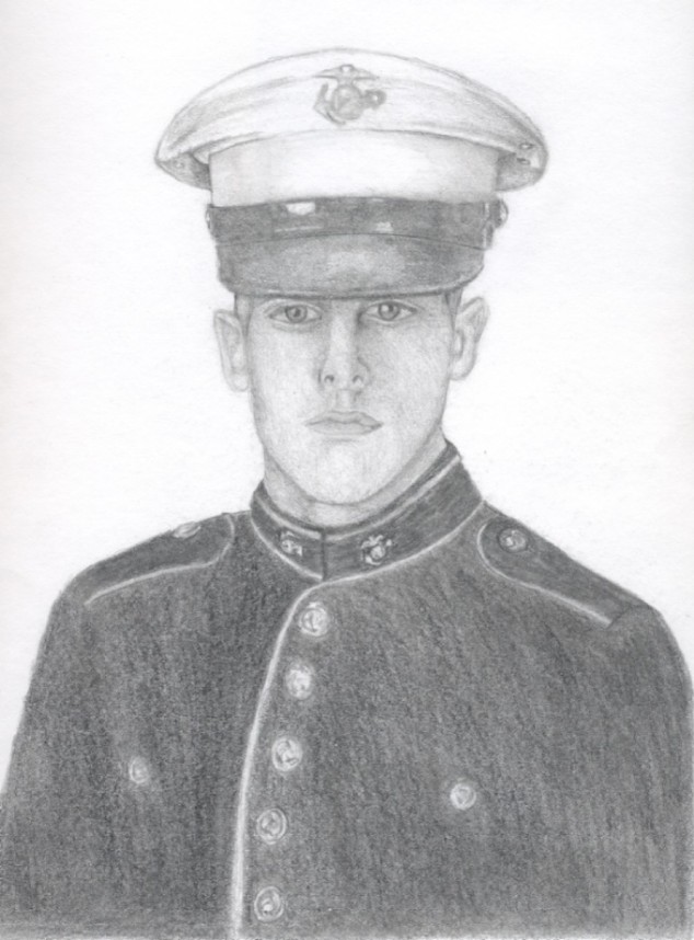 JBoy aka: Jesse Bortell. A drawing I did of his Marine picture for his parents. He's in Iraq now.