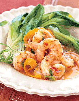 Spicy Sweet Tangerine Shrimp with Baby Bok Choy