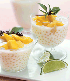 Thai Coconut Tapioca Pudding with Cayenne-Spiced Mango