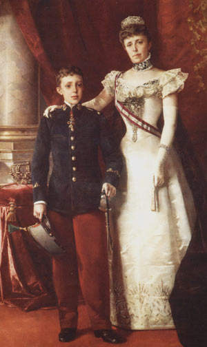 Alfonso XIII con su madre Mar�a Cristina de Habsburgo