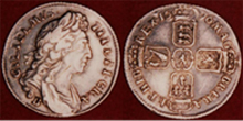 No 186 - King William III Shillng 1696 First Bust B for Bristol below Bust