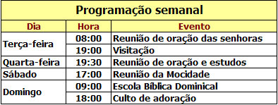 Programa&ccedil;&atilde;o semanal
