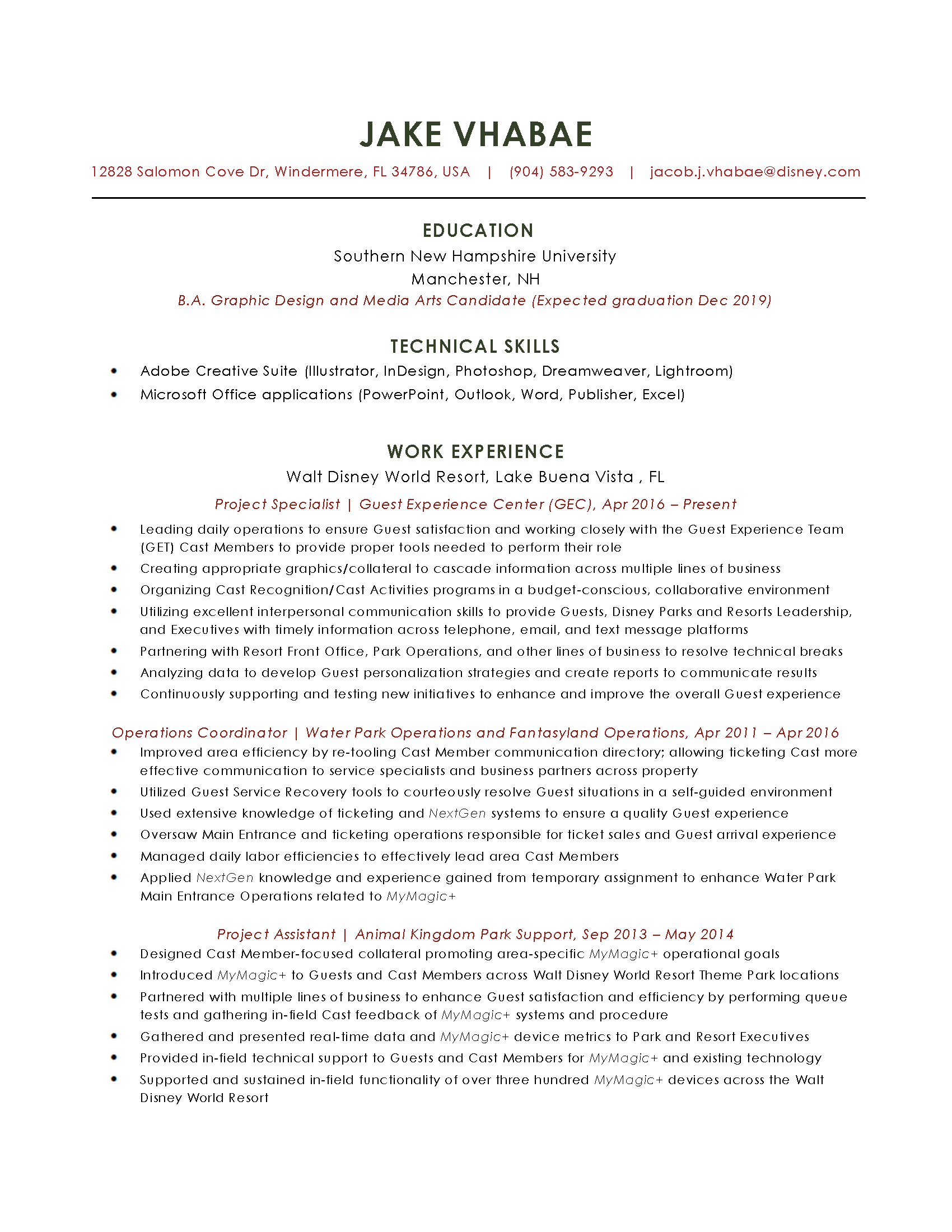 Jake Vhabae Resume