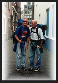 Lee and I with our packs- goodbye Amsterdam!