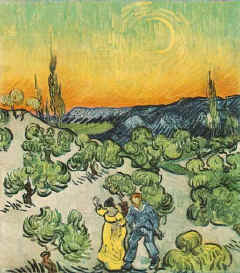 Landscape with Couple Walking and Crescent Moon, Van Gough