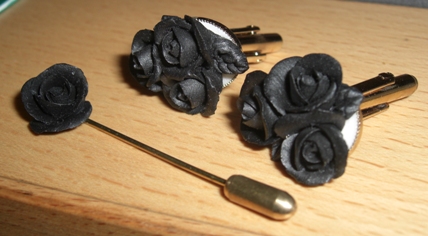 Black Rose cufflinks and tie pin